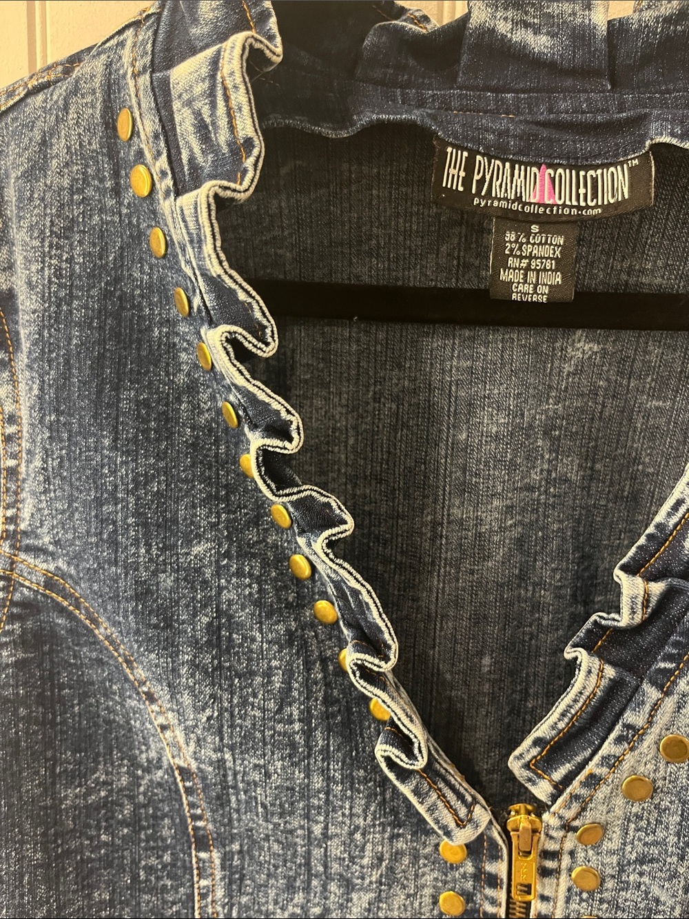 Women's Ruffle Denim Jacket - Blue Size Small - Picture 3 of 5
